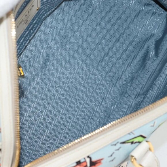 PRADA Hand Bag Canvas 2way Light Blue Gold Auth - Picture 13 of 15